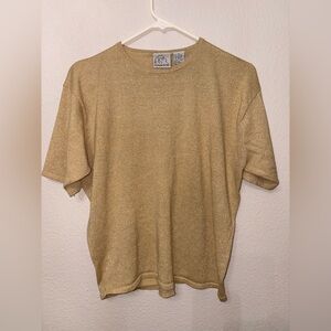 Vintage Gantos Gold Metallic Knit Top Short Sleeve Sweater Women’s Large